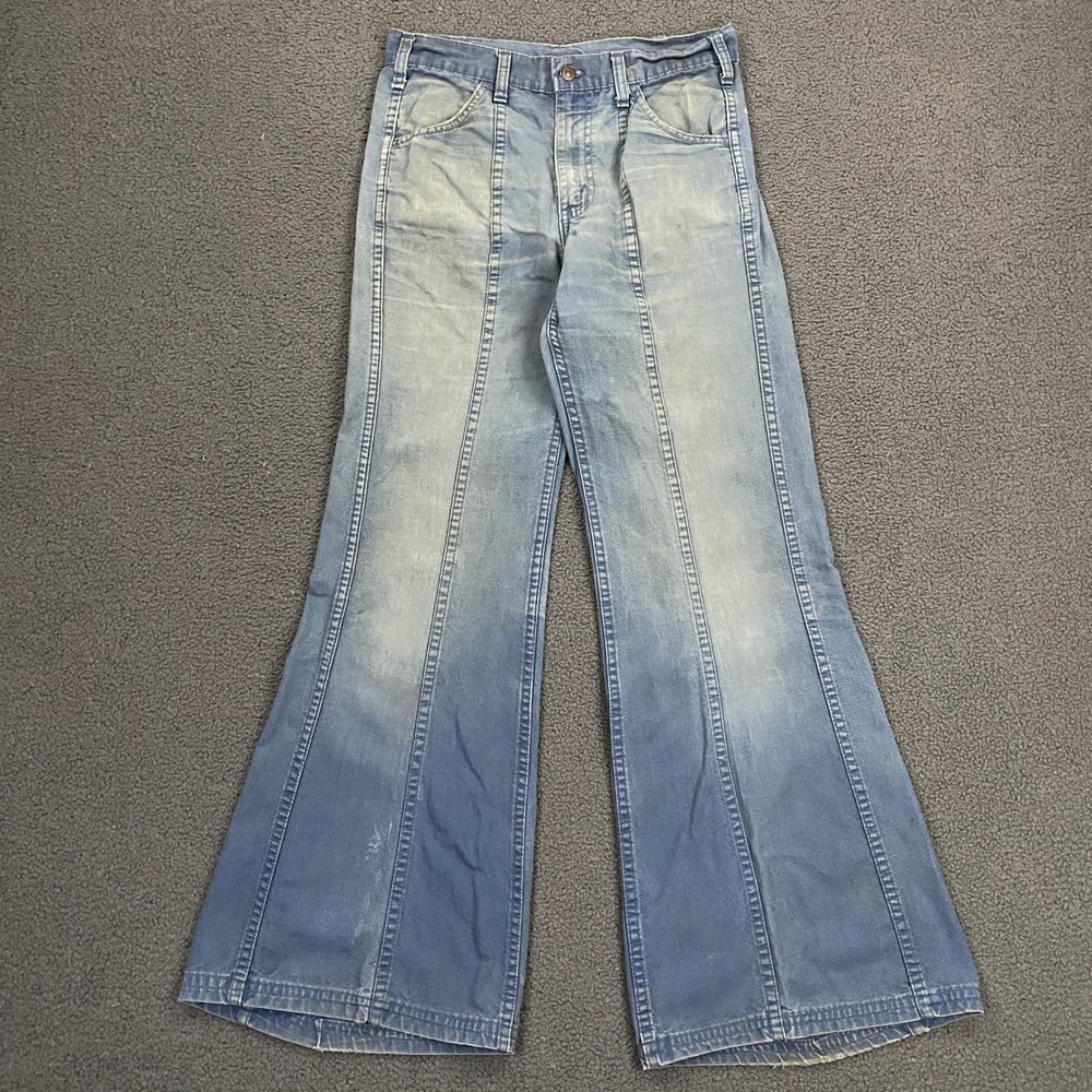 Vintage Levis Jeans Womens 28x30 Blue Flare Bell Bottom Middle Seam Sailor Denim